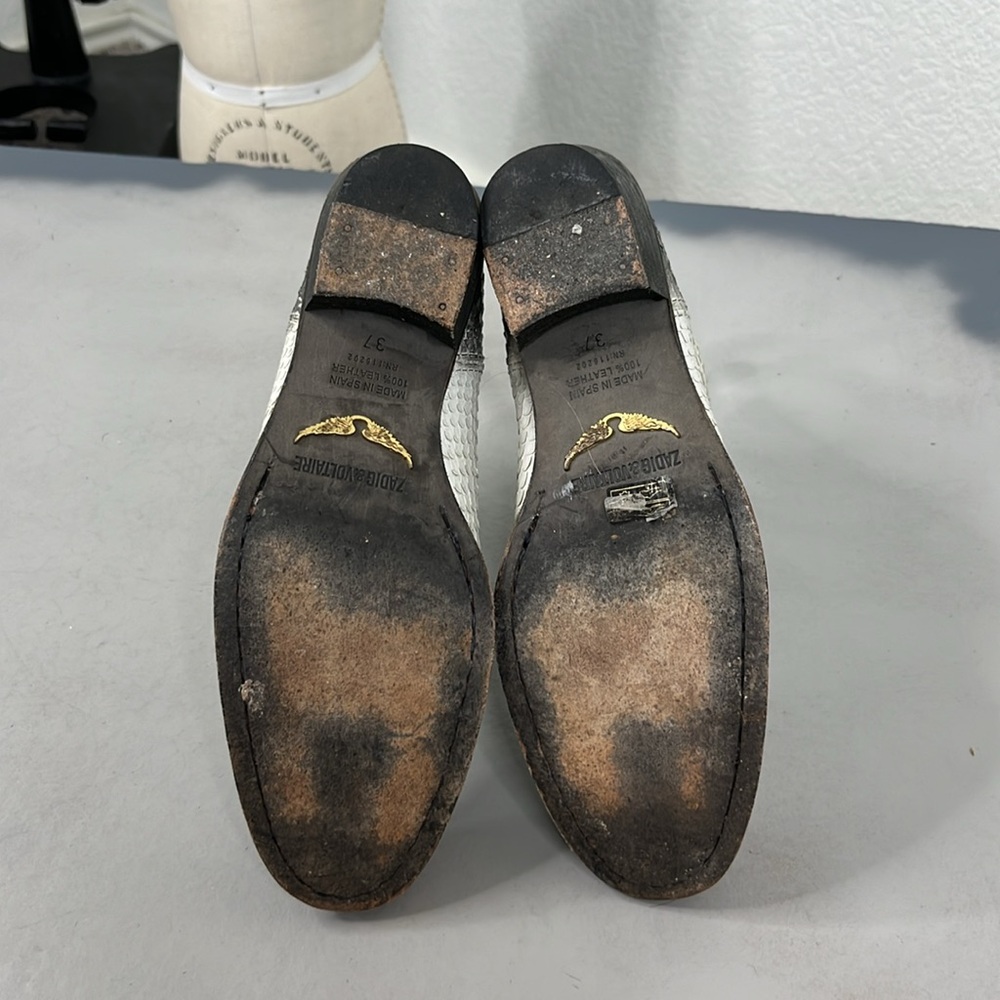 Zadig & Voltaire Teddy Flake White Leather Snake Print Zip Ankle Booties Boots - Picture 9 of 9